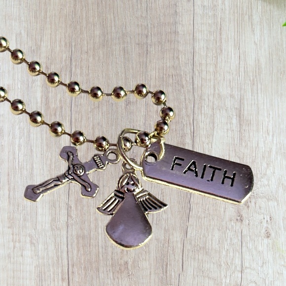 Handmade Jewelry - Hand Crafted Necklace Faith Dog Tag Charms Tibetan Pendant Inri Angel Crucifix